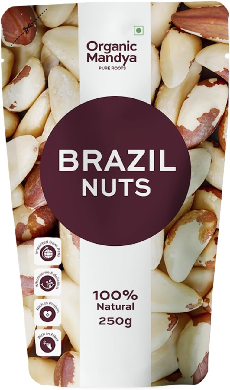 Organic Mandya Brazil Nuts | Para nuts | 250g | Rich in Selenium, Rich in Antioxidant | Deliciously Crunchy & Nutritious |Unsalted Snack | Packed with Selenium & Flavor | Imported From Peru