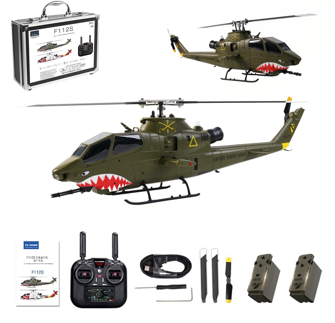 Elicottero militare in scala 1/40 F112S AH-1 Cobra RC, classe 200 2.4G 9CH Stunt RC modello di aereo con attacco rotante senza barra fluida, modalità 6G GPS mantenimento dell'altezza