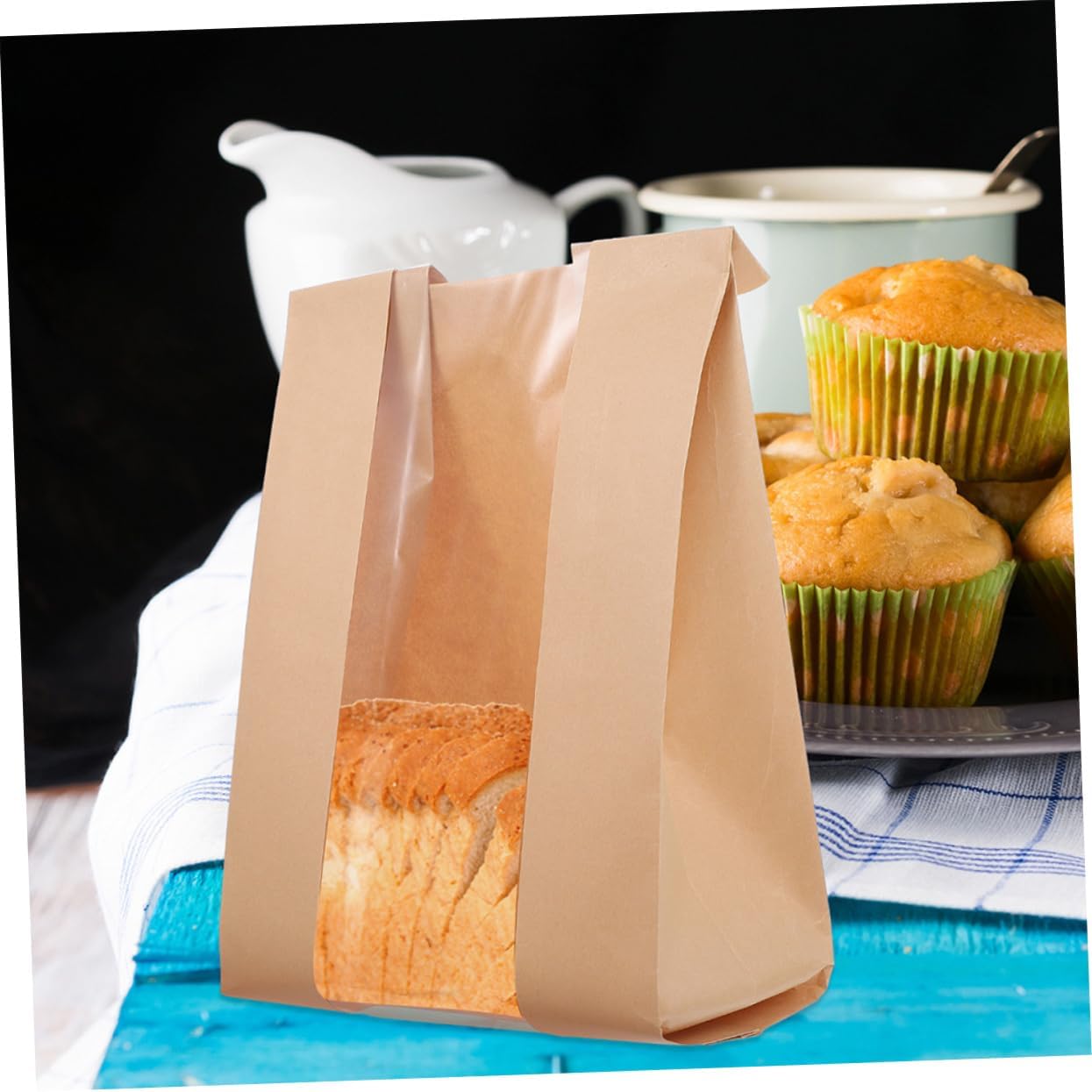 ULTECHNOVO 100pcs Kraft Paper Bread Bags Window Food-grade Bakery Pouches for Toast and Cookies for Goods Storage and Display