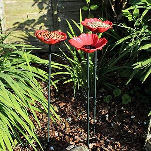 Truoli Set of 3 Decorative Poppy Wild Bird Feeders Seed Nut Water Bowl Bath Dish Garden Flower Cover