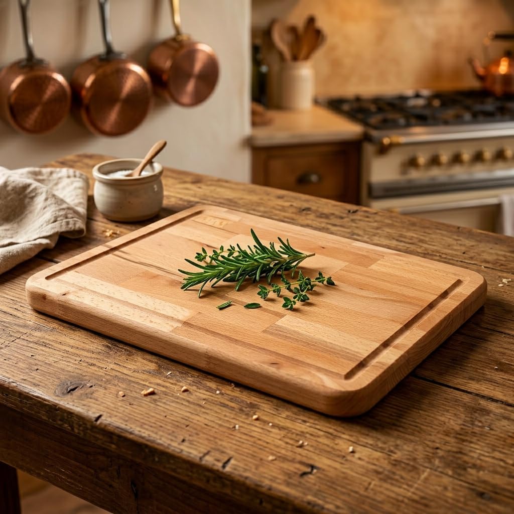 Planche à découper de qualité supérieure, en bois massif de hêtre huilé, avec rainure de jus, pour couper et servir, qualité artisanale autrichienne, pour la cuisine et le service, utilisable