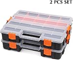 EMENTOL 2PCS Toolbox Organizer Sets, 20 Removable Dividers, Durable Plastic Box, Excellent for Screws, Nuts, Small Parts, 34-Compartment, Black/Orange, 2 Pieces Set