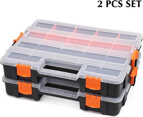 Miniatura 2 de EMENTOL Juego de 2 organizadores de caja de herramientas, 20 divisores extraíbles, caja de plástico duradera, excelente para tornillos, tuercas,