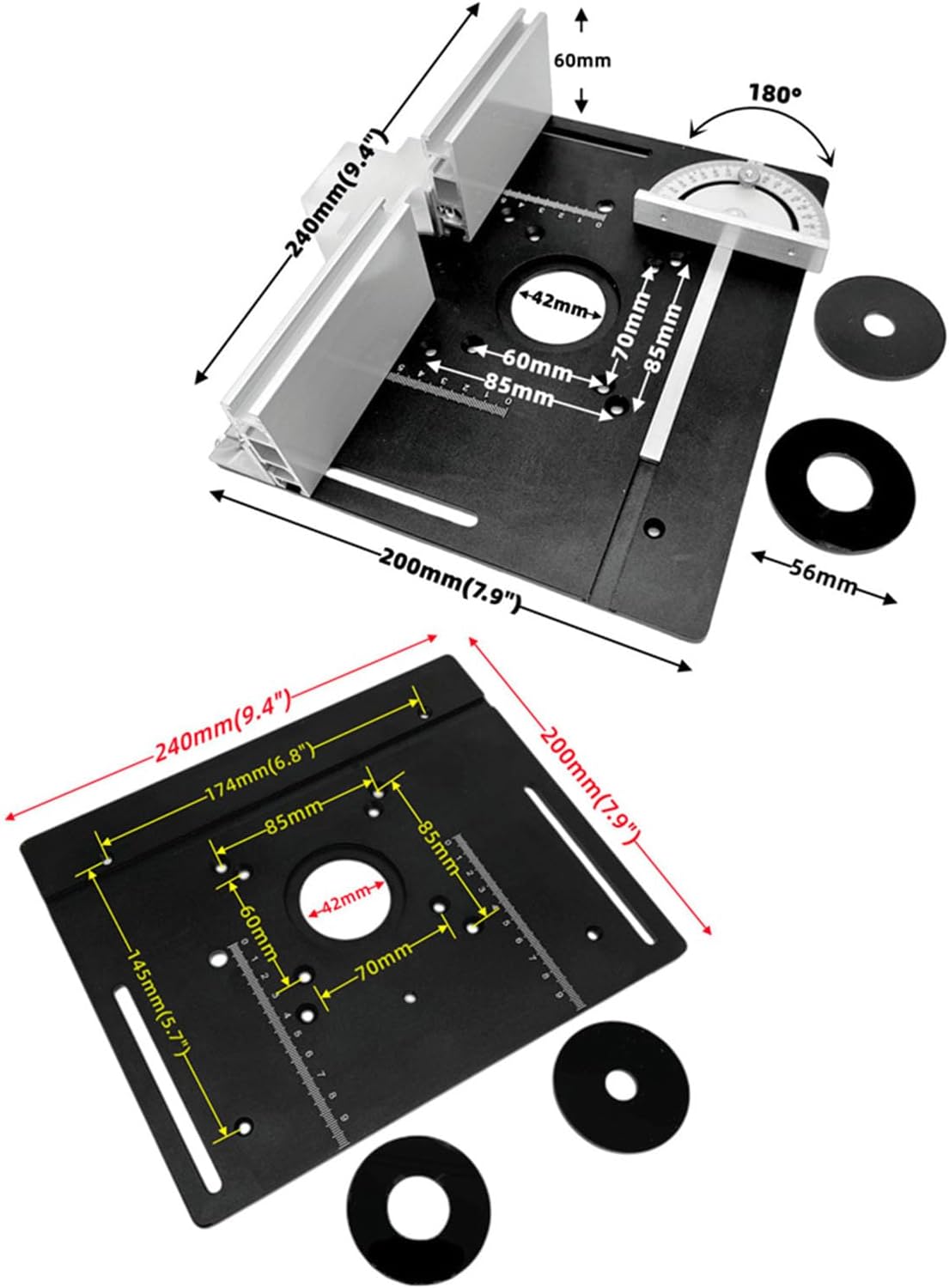 Router Table Insert Plate, Aluminum Alloy Router Table Panel, Router Templates, Micro Panel Backing Push Ruler, with Angle for Woodworking (03)