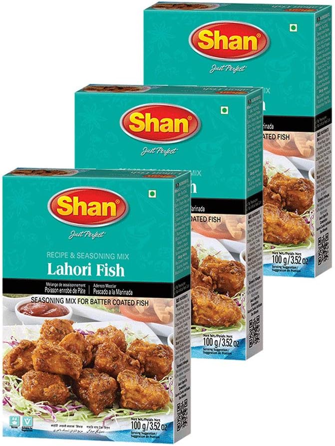 Lahori Fish Recipe and Seasoning Mix 3.5 oz (100g) - Spice Powder for Batter Coated Fried Fish - Suitable for Vegetarians - Airtight Bag in a Box (Pack of 3)