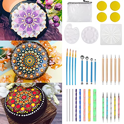 MeYuxg Mandala Dotting Tools Set 37 Pieces Mandala Stencil, Stones Painting Accessories, Dot Painting Tool Mandala, Used for DIY Drawing Rock Paintings and Craft Drawings