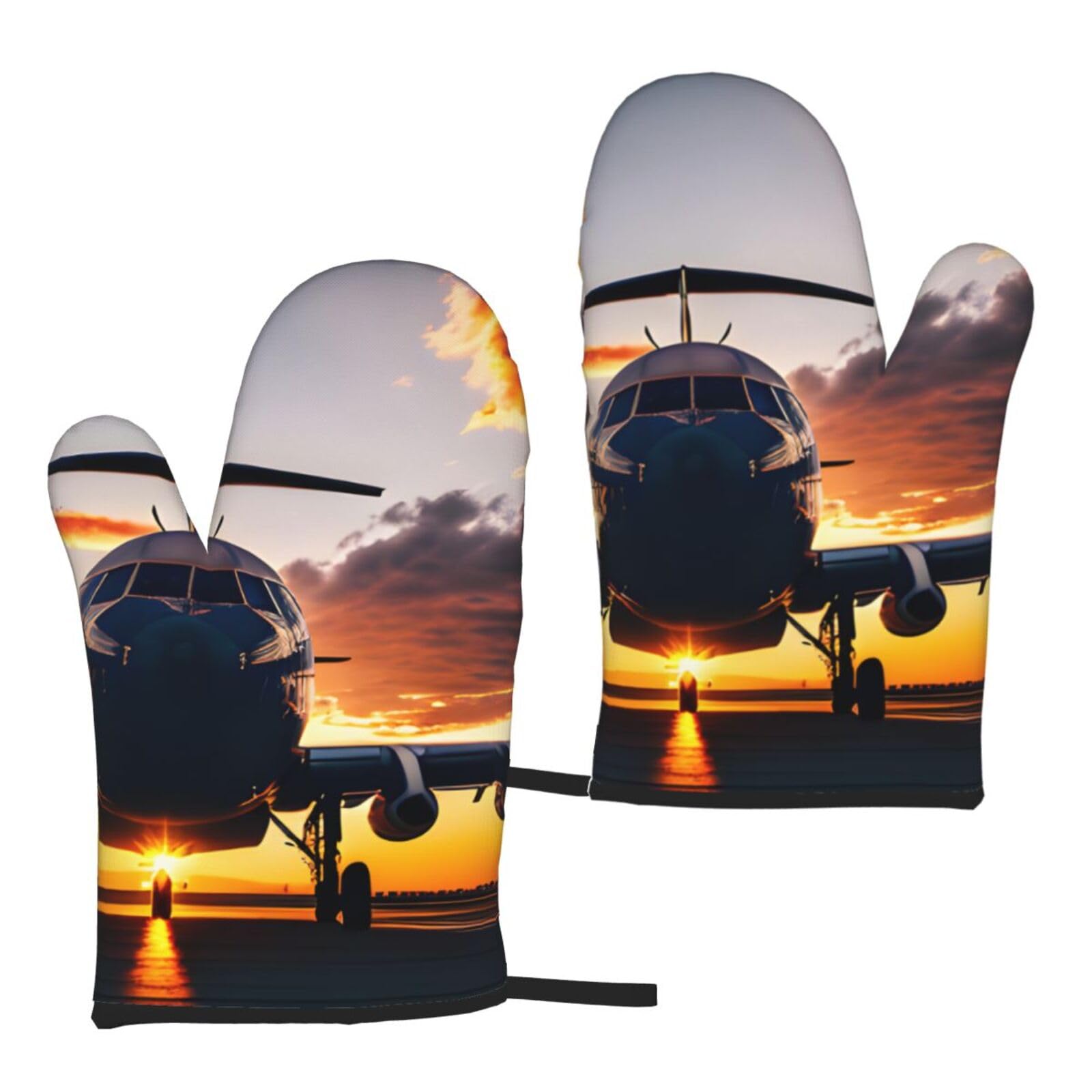 Aircraft Plane At Sunset Print Heat Resistant Universal Fit Oven Microwave Gloves Home Cooking Baking Grilling