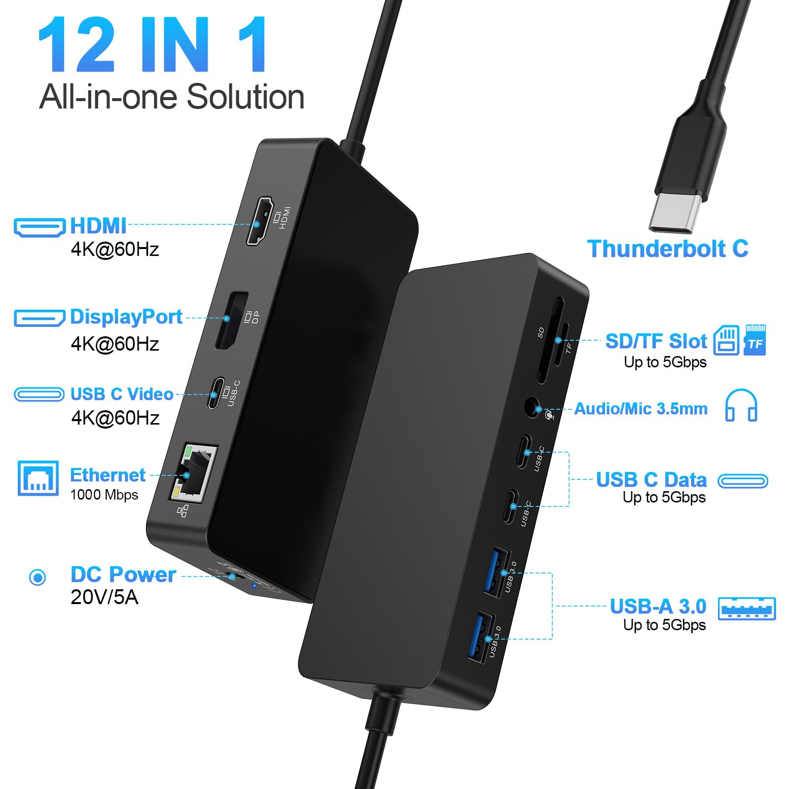 New Surface Thunderbolt 4 Dock Triple Displays 4K@60Hz HDMI+USB C+DP Compatible Surface Pro 12/11/10/9/8/X/7+/7, Surface Laptop 7/6/5/4/3, Surface Go 4/3/2/1, Surface Laptop Go 3/2/1, Surface Book 3/2 — view 3