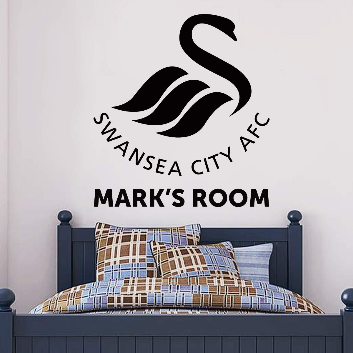 Swansea City Football Club Official Crest & Name Personalised Wall Sticker Decal Mural Vinyl (60cm, White)