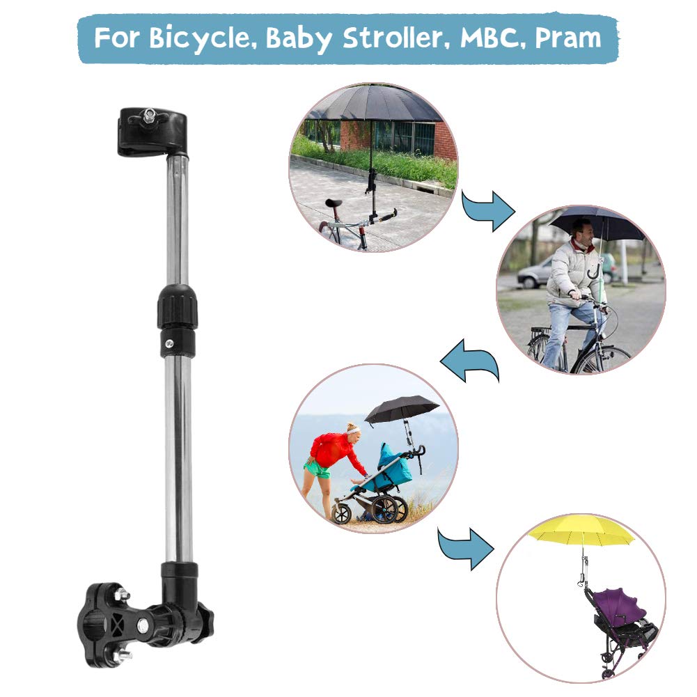 Soporte de paraguas de bicicleta, soporte de paraguas retráctil multifuncional 360 ° Roated acero inoxidable para cochecito de bebé cochecito de bicicleta
