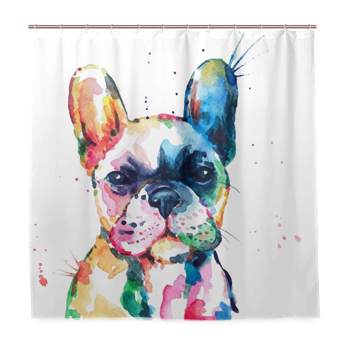Orediy Watercolor French Bulldog Waterproof Shower Curtains 180x180 CM/72x72 Inch Polyester Bathroom Curtain with 12 Hooks Home Decor