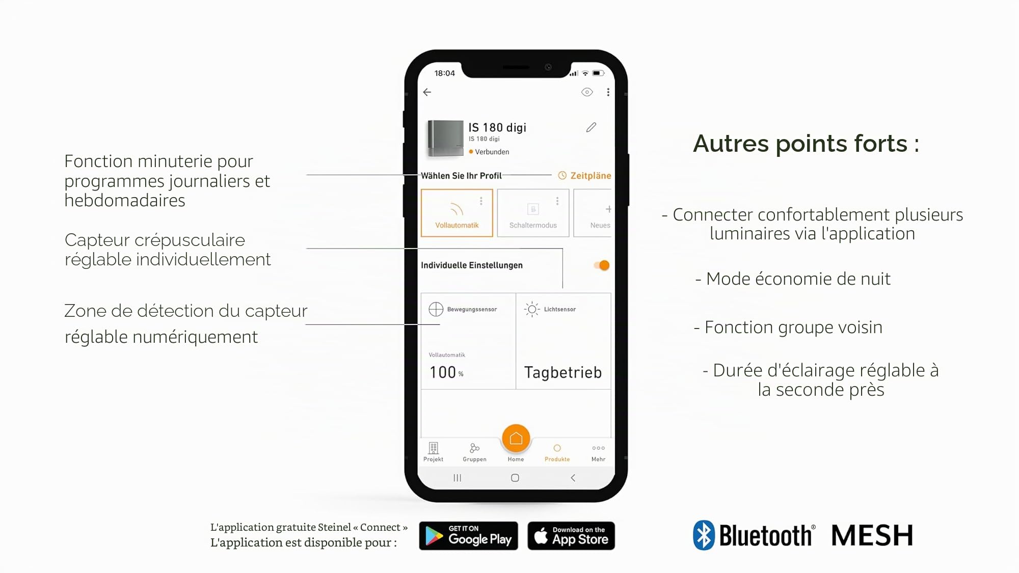 Steinel Détecteur de Mouvement is 180 Digi Anthracite | détection 180° – portée 8 m – mise en réseau Intelligente Bluetooth Mesh par App