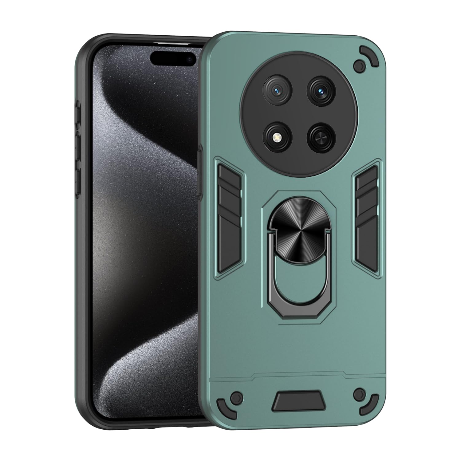 Compatible with Honor X9C 5G Case,Compatible with Honor Magic 7 Lite 5G Built-in Bracket Car Magnetic Shockproof and Anti-Drop Phone Case Cover Green