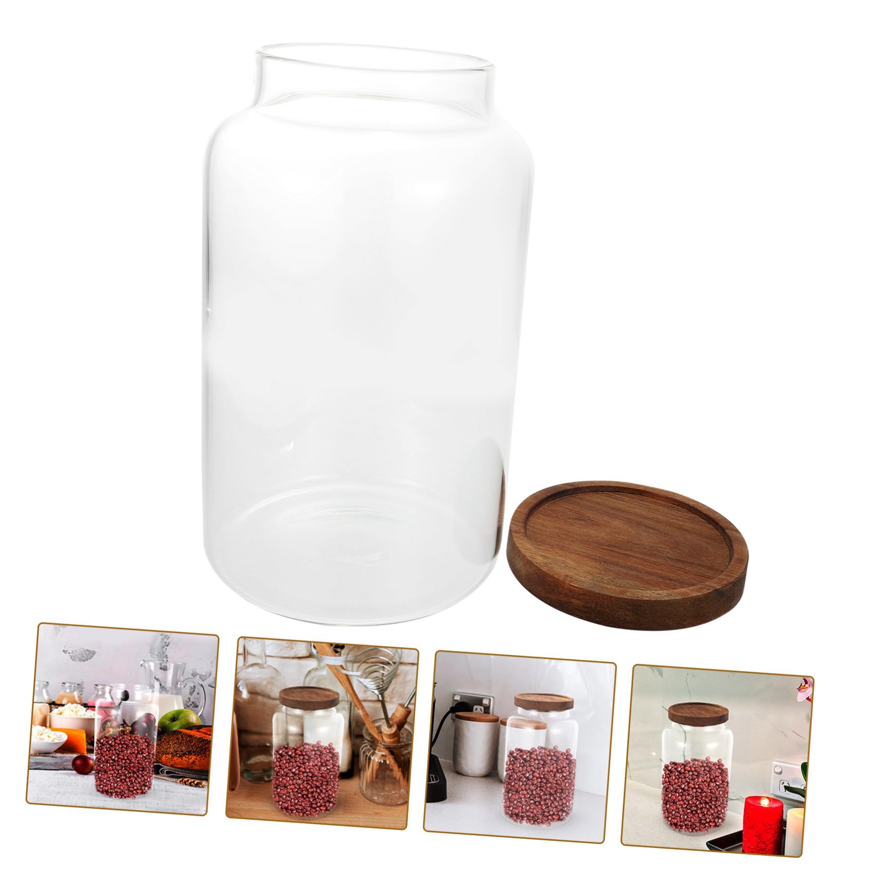 GARVALON Luftdichtes Vorratsglas 2,8 L aus Glas mit Holzdeckel Küchenaufbewahrungsbehälter für Tee Bonbons und Getreide