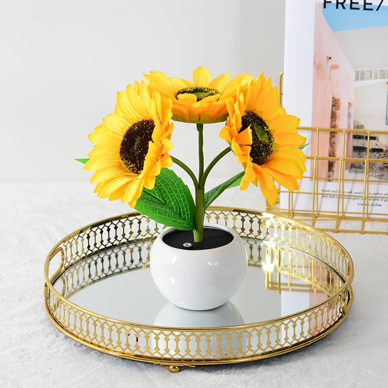 Image of Sunflower Flower Table Lamp Sunflower Gifts for Women Rechargeable Cordless Bedside Lamps USB Infinitely Dimming Night Light for Restaurant Bedroom