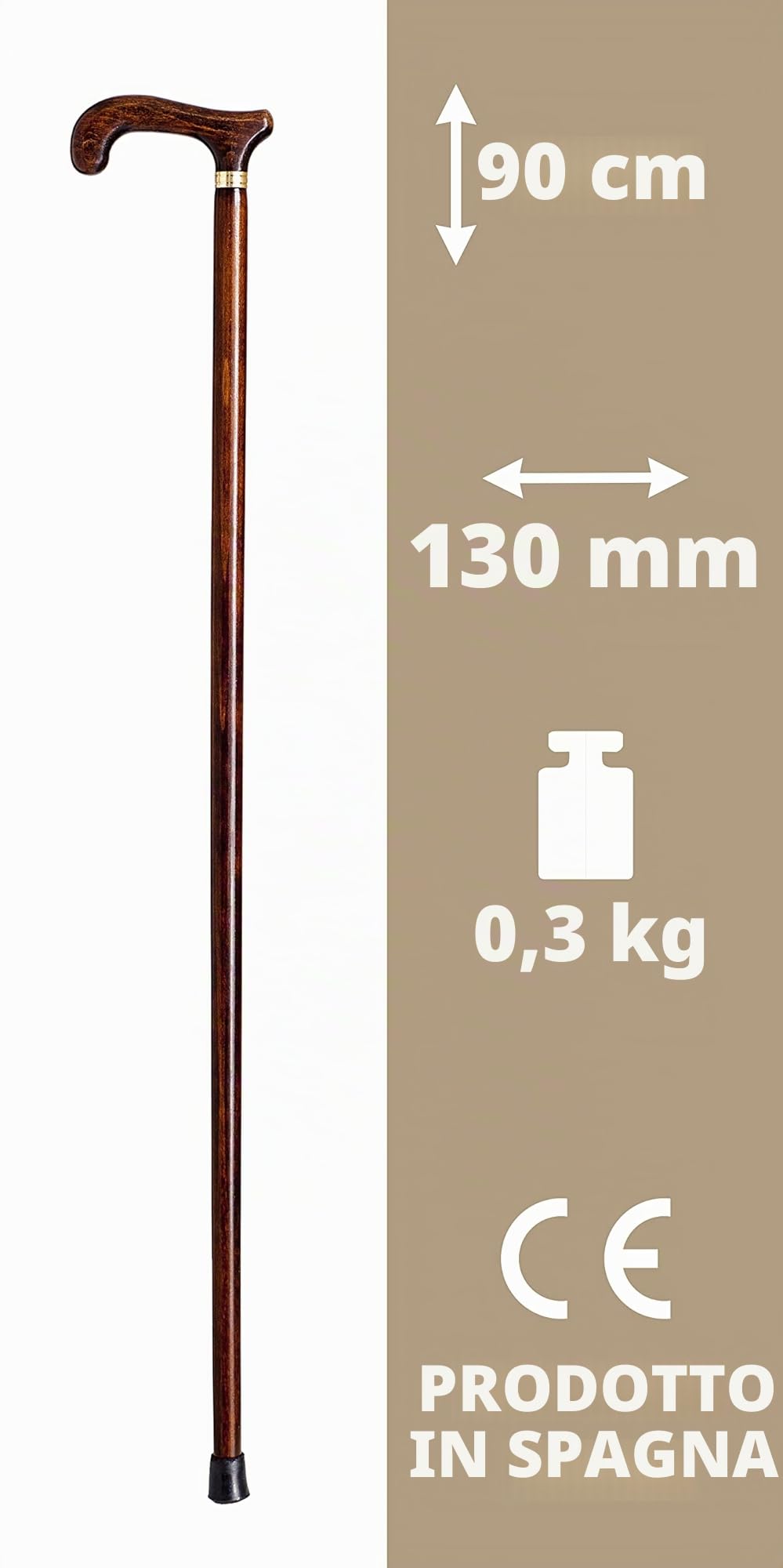 Bastone da passeggio in legno, marrone scuro, 90 cm (618)