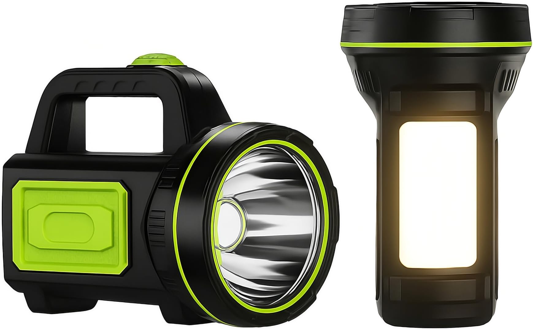 CAMPSLE Rechargeable LED Hand Torch with Side Lantern – Super Bright Flashlight, 2 Light Modes, USB Charging, Compact IPX5 Waterproof Torch for Camping, Fishing & Emergency Uses.