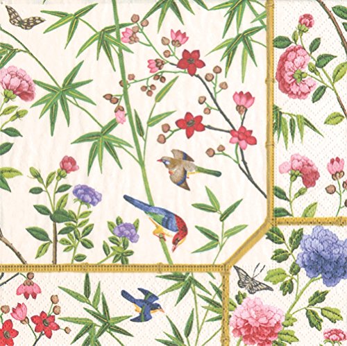 Caspari Chinese Wallpaper Paper Cocktail Napkins in Cream, Pack of 20