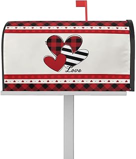 Mailbox Cover Magnetic Valentine's Day Red Love Buffalo Plaid Mailbox Covers Standard Size 21x18in,Mailbox Covers Wrap Post Letter Box Cover for Garden Yard Outdoor Mother's Day Black White Stripe