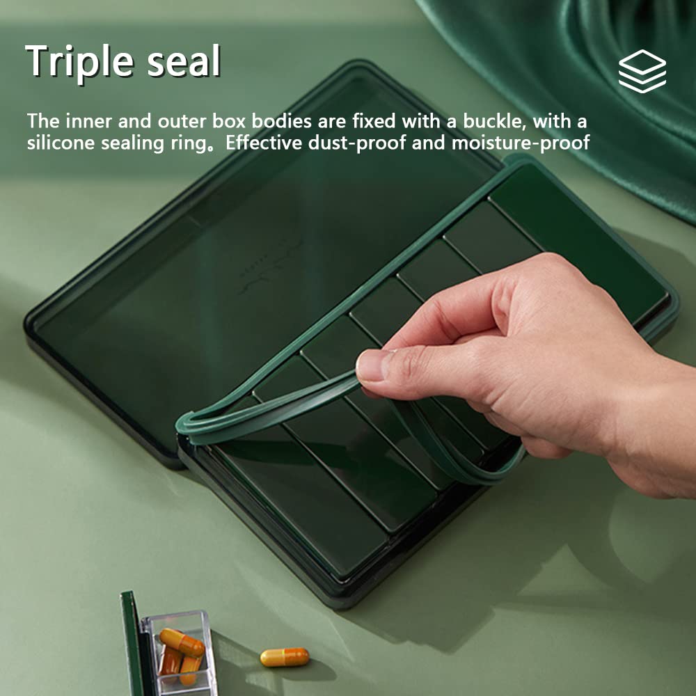 Daily Pill Organizerï¼Œ3-Times-A-Day Portable Travel Daily Pill Case for Purse Pocketï¼Œ7 Day Pill Container for Women Men (Green-L)