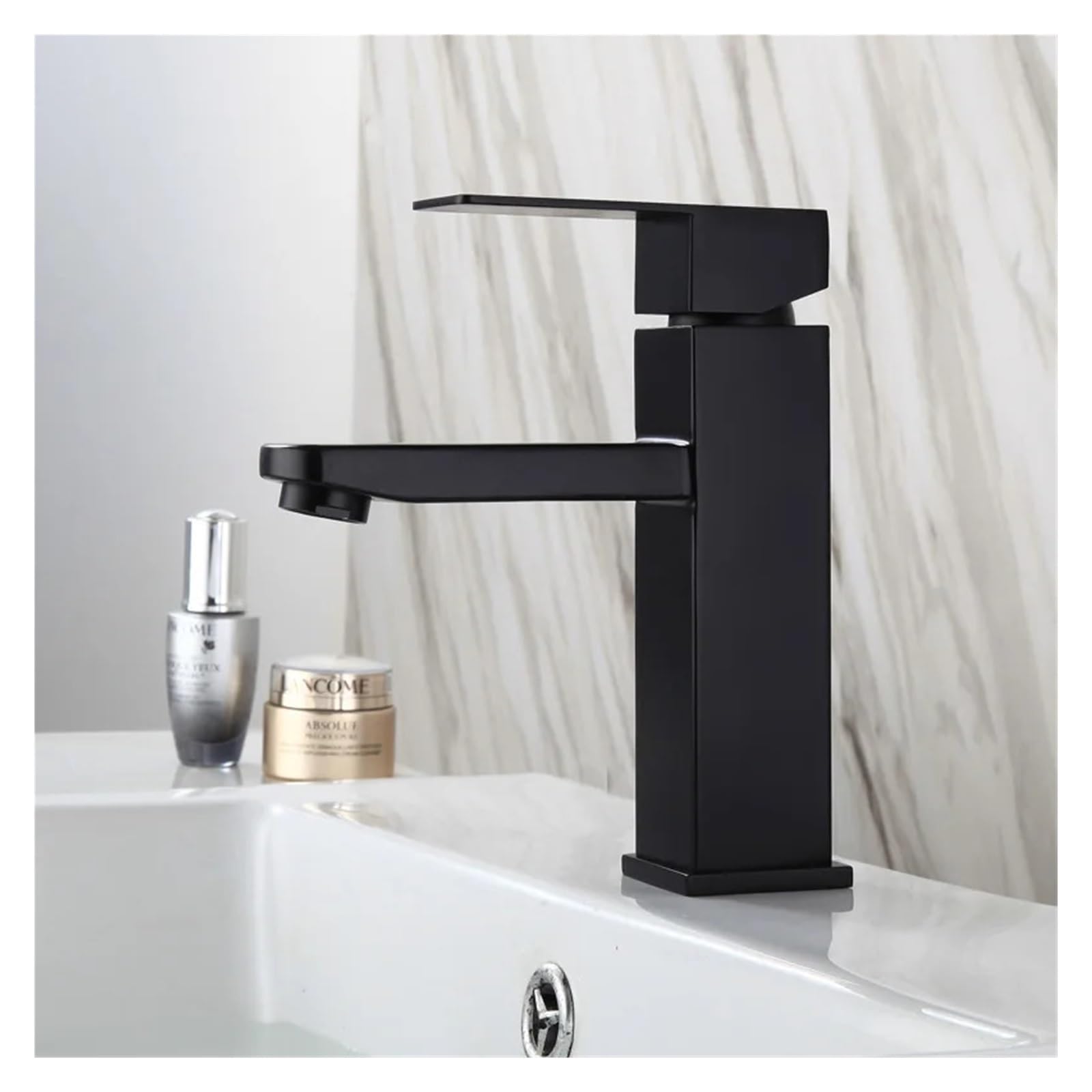 Lavabo carré noir en acier inoxydable finition luxe pour robinet mitigeur