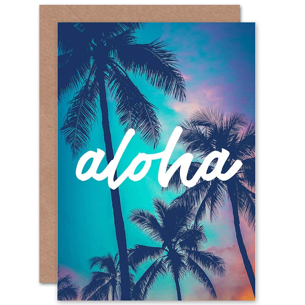 Wee Blue Coo Orange Aloha Blank Birthday Card - Hawaiian Sunset