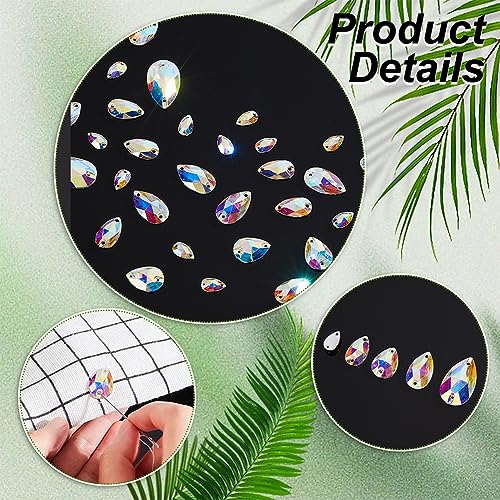 AHANDMAKER 75 Pcs Resin Sew On Rhinestones, 5 Sizes Crystal AB Flatback Teardrop Sewing Rhinestones - Image 4