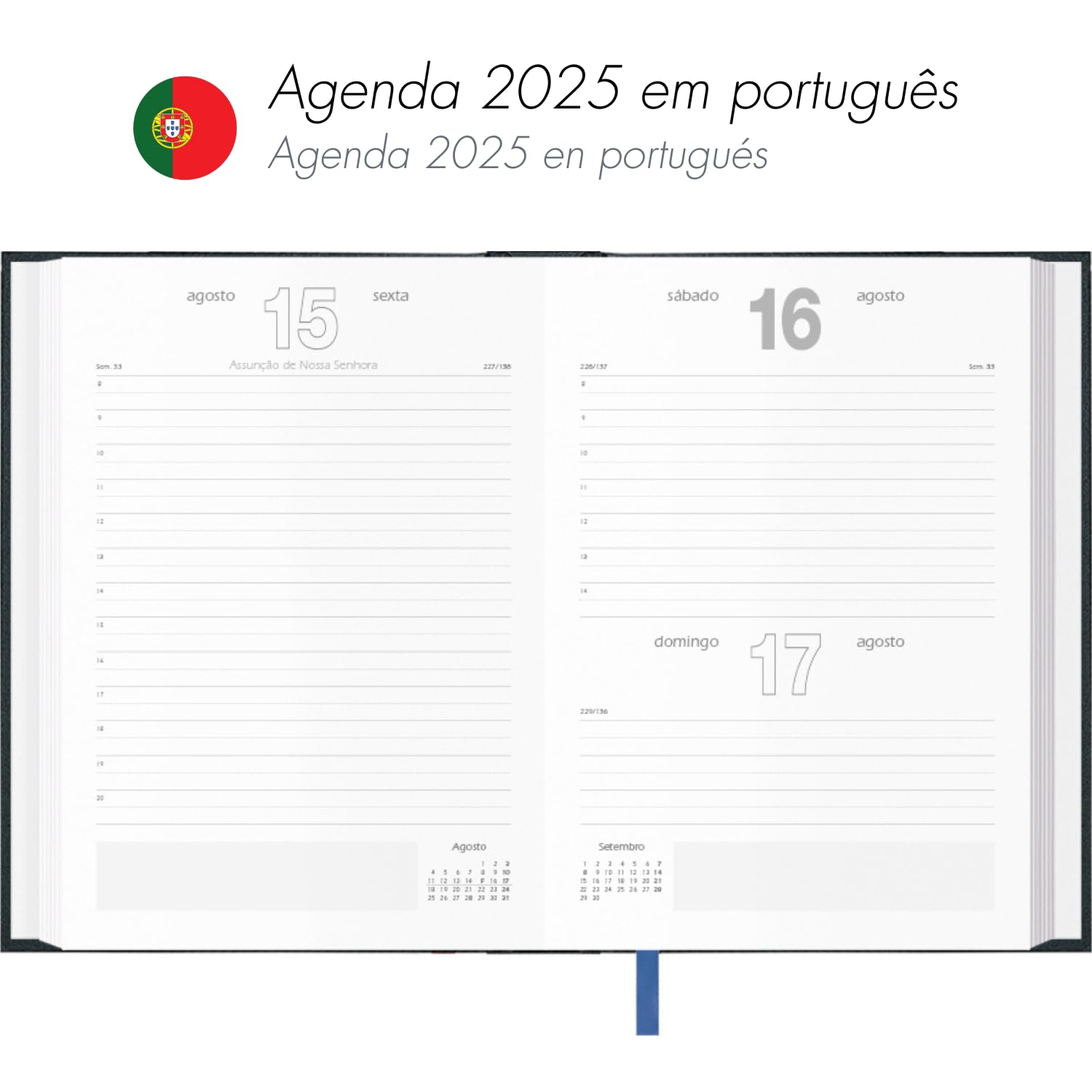 Dohe, 2025 Diary in Portuguese, Day per Page, A5 Size (14x20 cm), 12 Months January to December, Hardcover, Annual Planner - Image 2