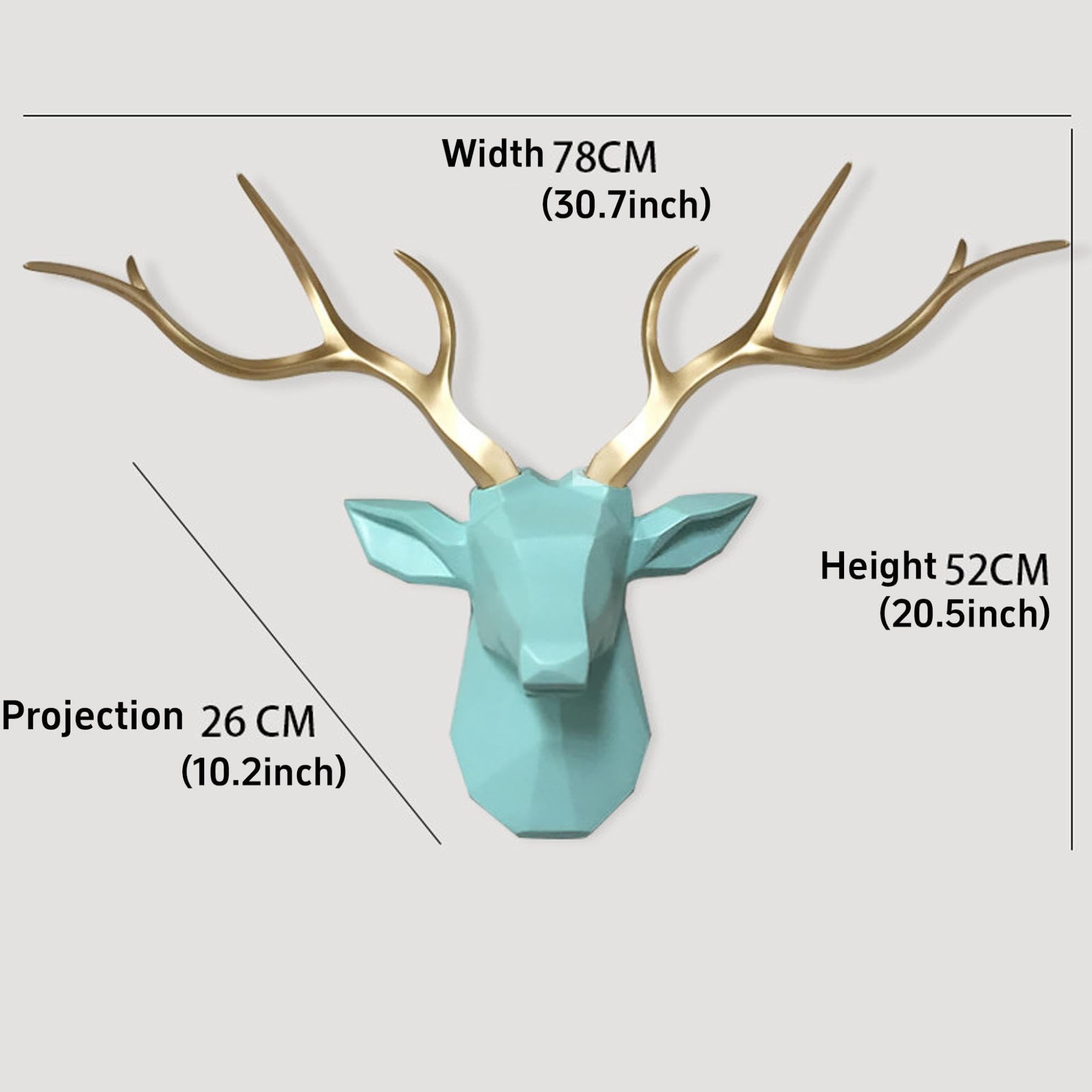 Testa di Cervo da Parete in Resina,Scultura Geometrica 3D Animale,Corna