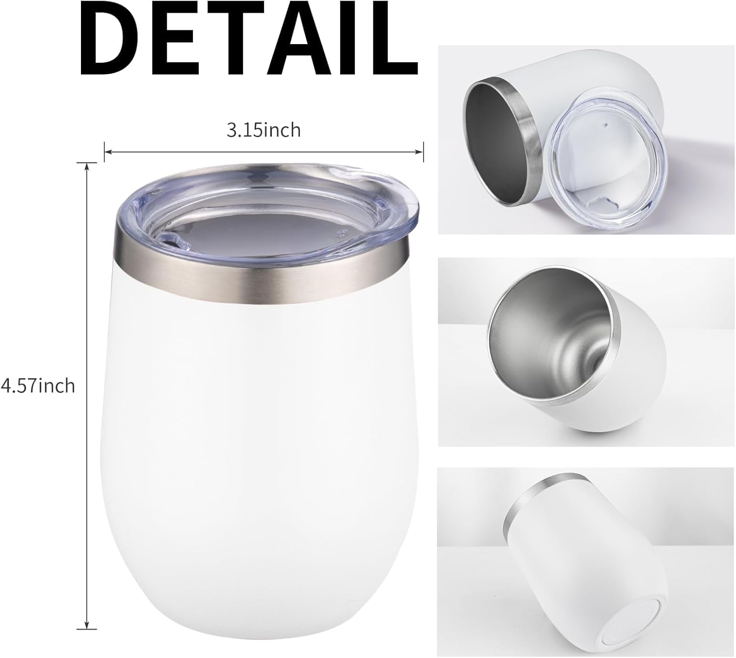 Weingläser mit Deckel, ohne Stiel, doppelwandig, Vakuum-Reisebecher, hält kalt und heiß, für Wein, Kaffee, Cocktails, Weihnachtsgetränke, Familie und Geschenke, 340 ml, 6 Stück (weiß)