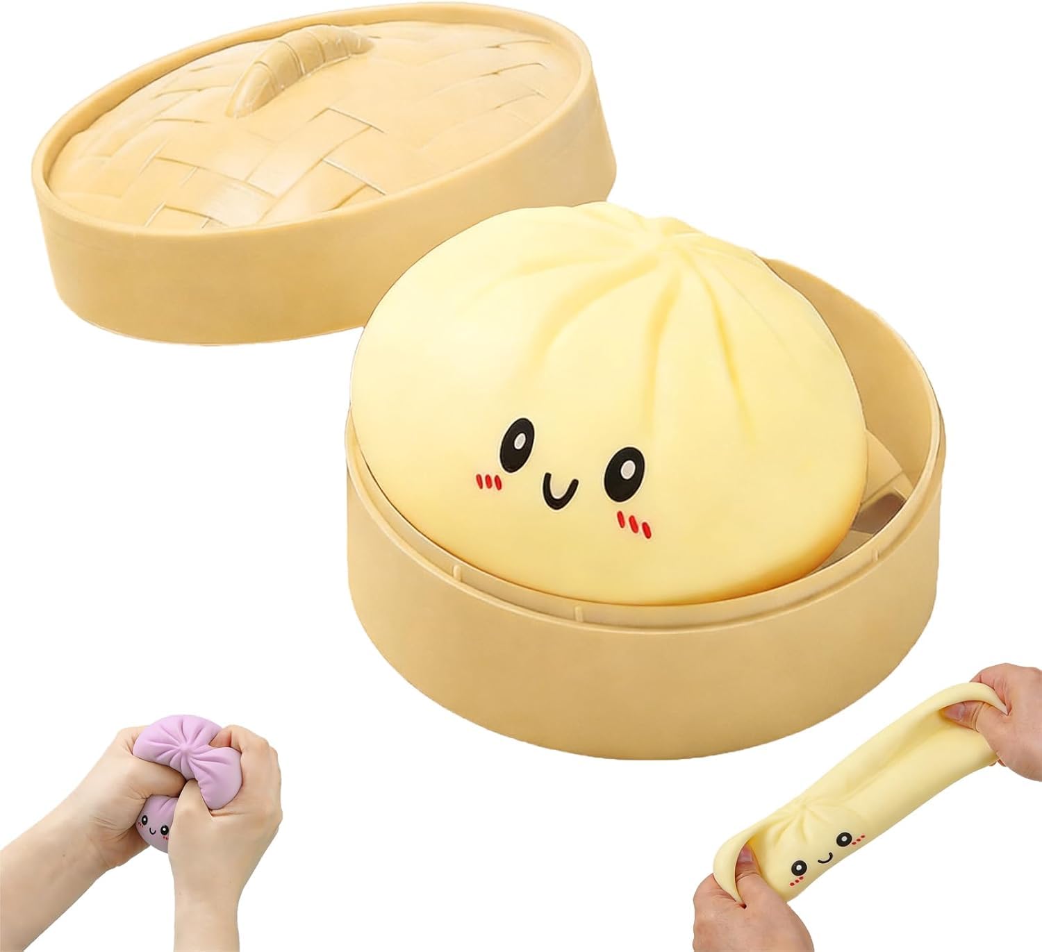 Giant Mystery Dumpling Squishy, Squishy Dumpling Stress Balls, Jumbo Dumplings Squishy Toy With Steamer Box, Soft Squeeze Dough Hand Fidget Toys, Anxiety Relief Squeeze Toy For Kids Adults (Yellow)