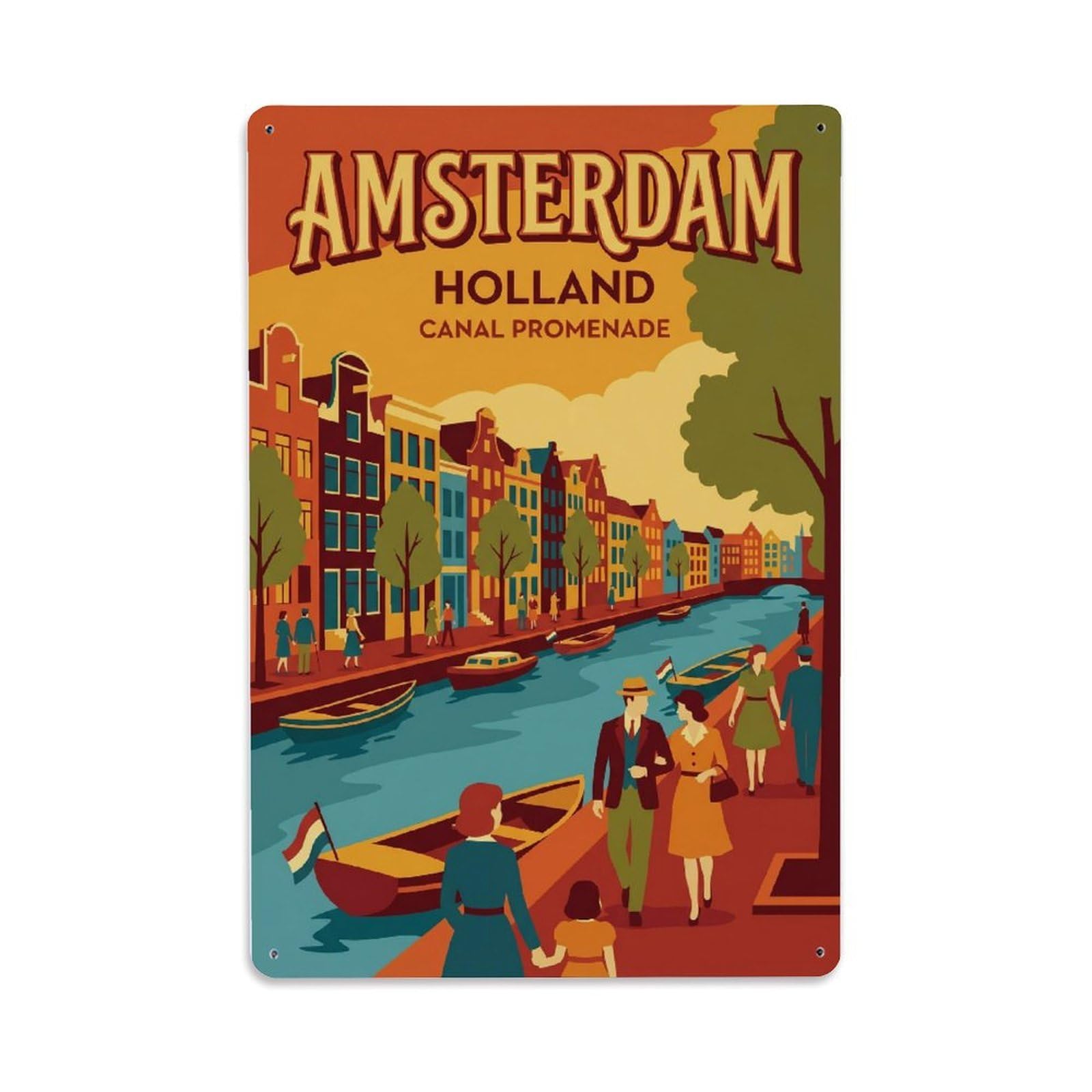 Vintage Travel Promenade Netherlands Walking（1） Metal Tin Sign Plaque Wall Decor for Cafe, Club Bar, Office, Home Garden Metal Poster 8x12Inch