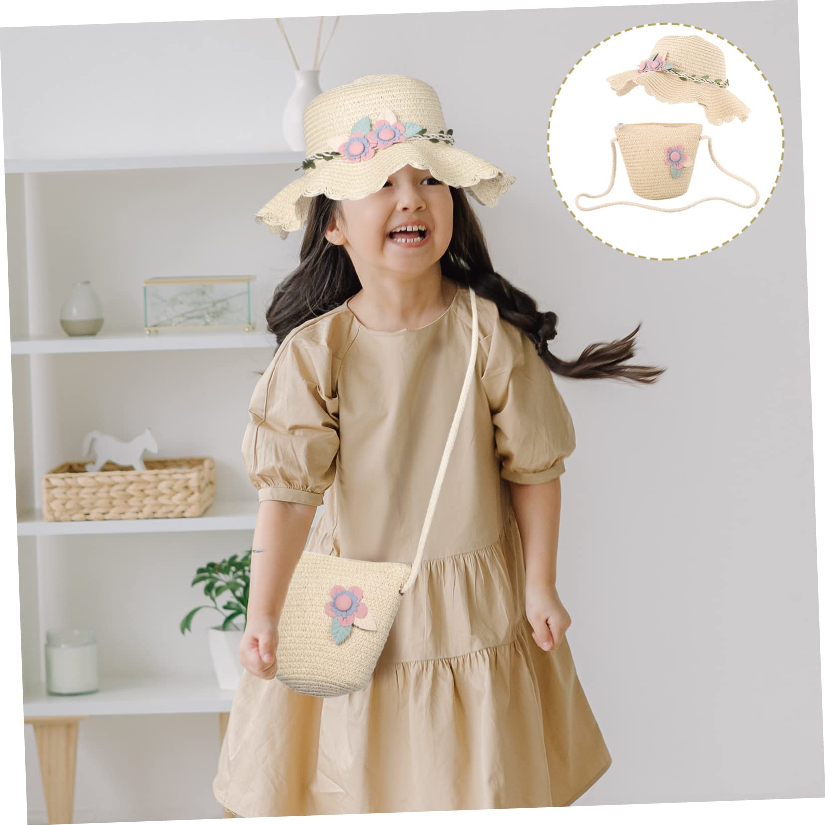 VALICLUD Strandhut Für Mädchen Kappe Damen Hüte Kleinkindermützen -mädchen-Hut Sommermützen Mädchen Hüte Sommer Strandhüte Sombrero De Fischerhut Für Mädchen Tasche Stroh