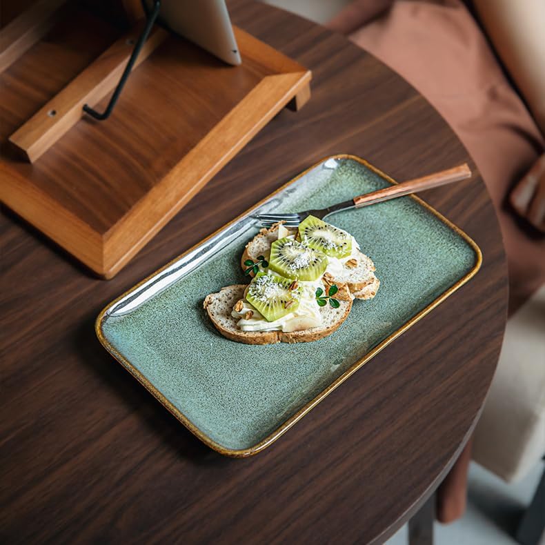 Ceramic Dinner Plates Dish, 10 Inch Rectangular Serving Platter, Microwave,Dishwasher Safe,Not Suitable for Oven,Kitchen Dinnerware,Green Serving Trays for Entertaining - Image 4