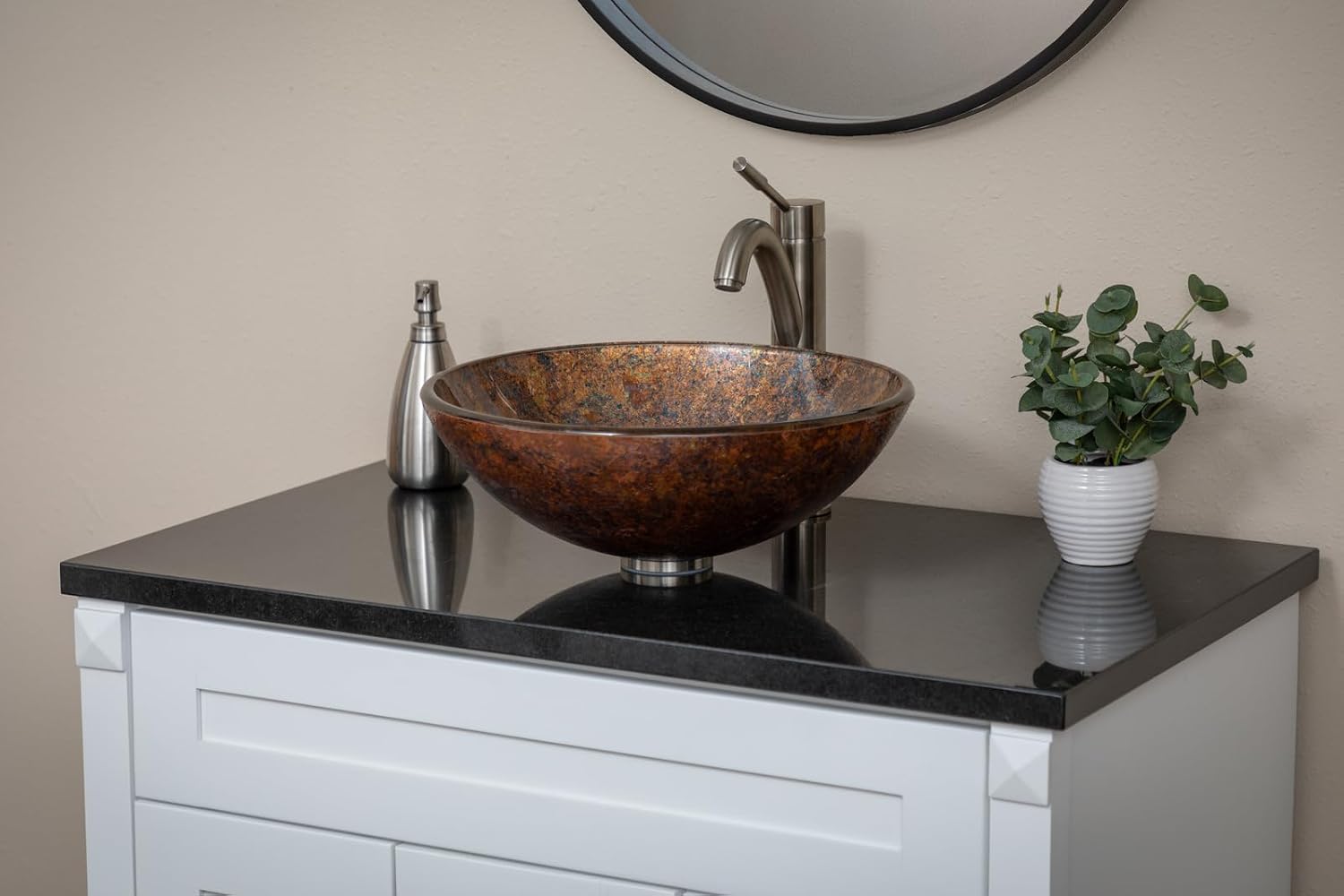 Eden Bath Multi-Colored Sparkling Round Glass Sink Bowl Bathroom Vessel Sink for Vanity Top