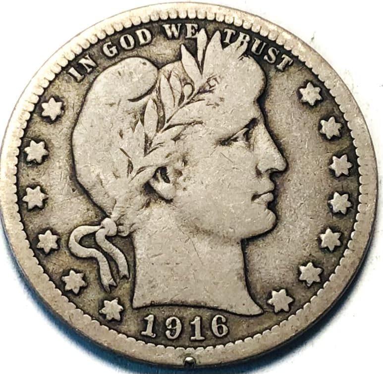 1916 D Barber Silver Quarter Very Good