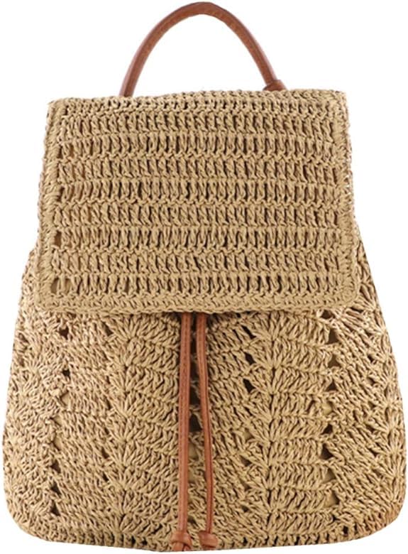 Straw Wicker Handmade Boho Summer Beach Backpack Bag