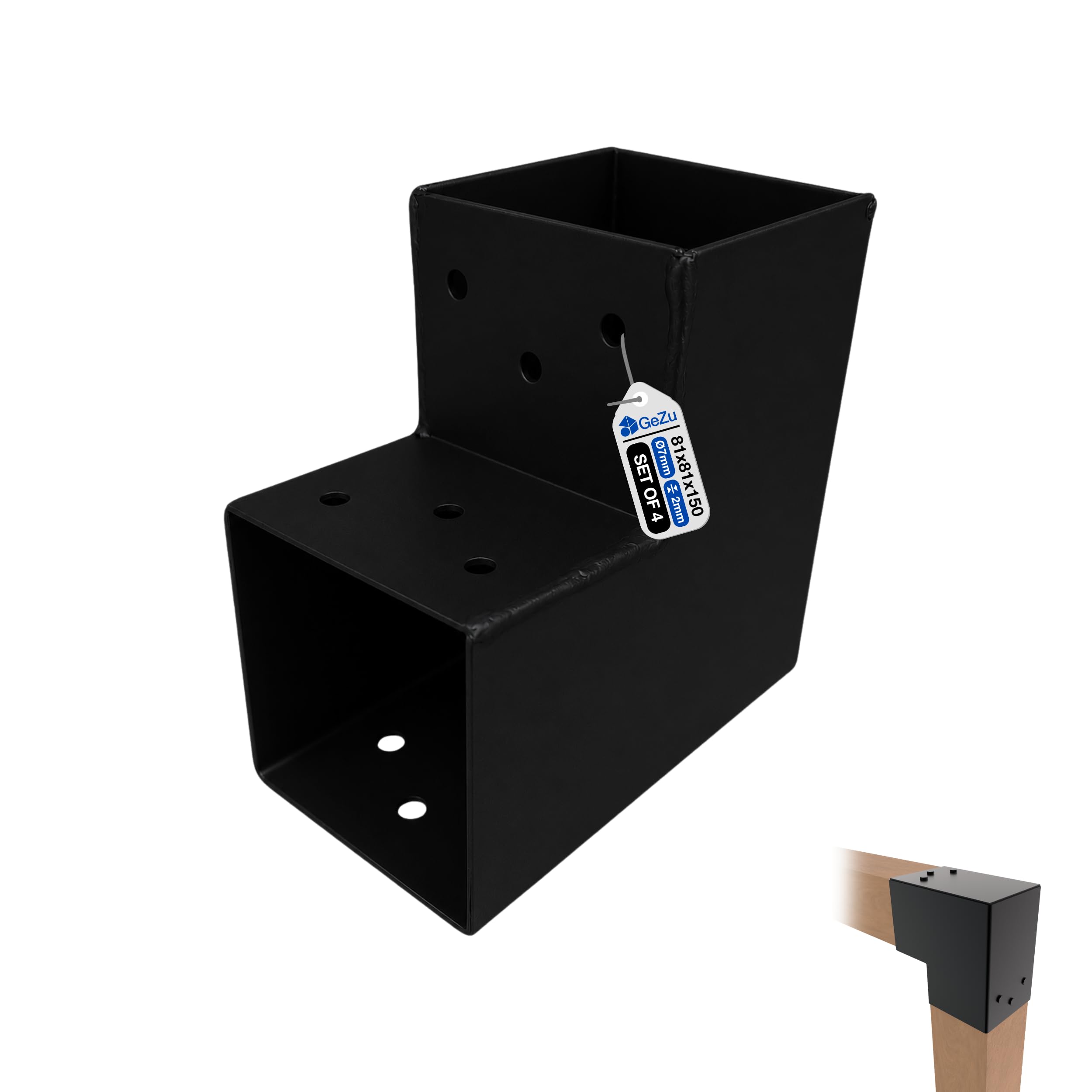 GeZu Impex Post Connector L 81 x 81 mm Black Powder Coated Set of 4 Pergola L Shape Square Beam Post Connector Corner Pavilion Bracket