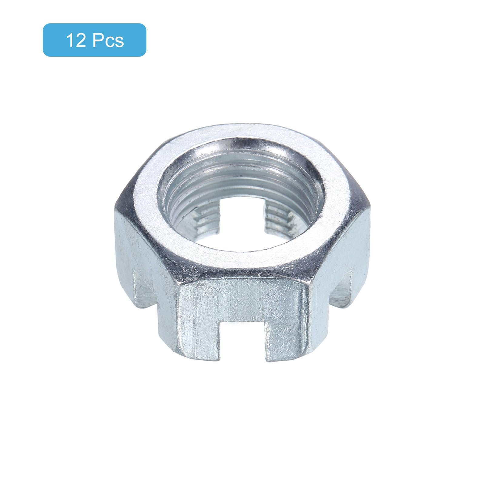 uxcell Tuerca ranurada hexagonal de 3/10.2 cm-16, tuercas hexagonales de acero al carbono chapado en zinc de grado 6.8, buenas para reparación de maquinaria, plata, 12 unidades