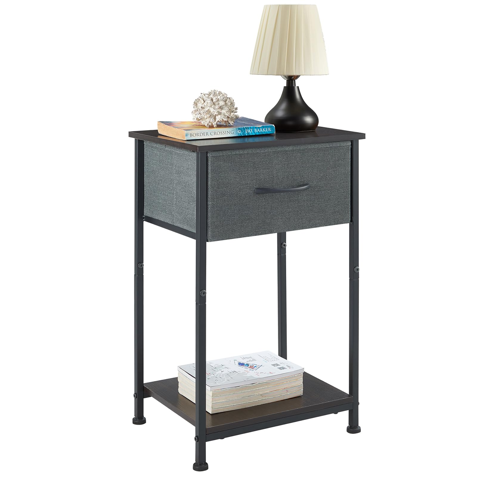 Somdot Nightstand, Bedside Table End Table for Bedroom Nursery Living Room - Removable Fabric Drawer, Open Storage Shelf, Sturdy Steel Frame, Durable Wood Top - Charcoal Grey