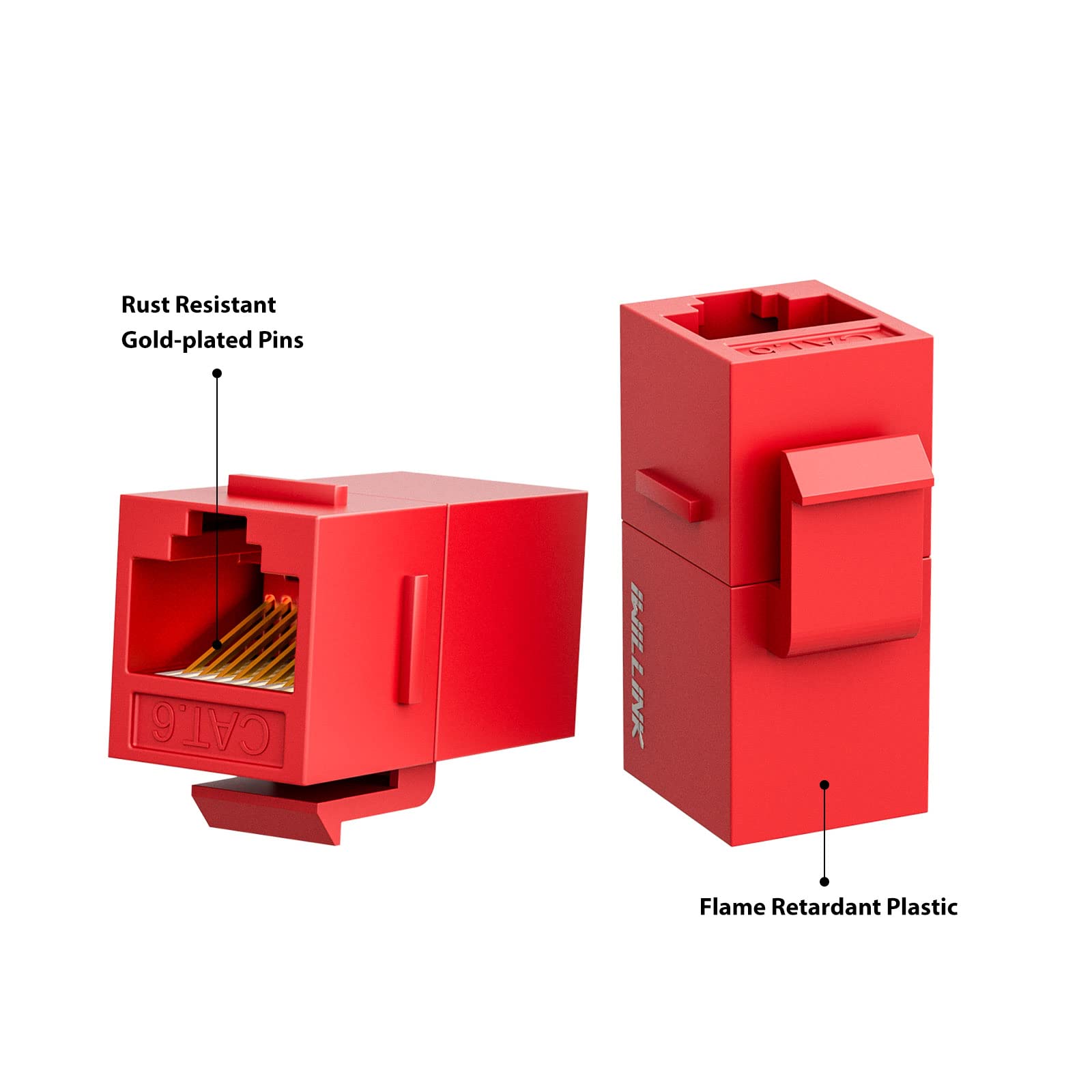 Iwillink Lot de 25 prises Keystone RJ45 Cat6 – Insert UTP femelle vers femelle, coupleur Ethernet, rouge