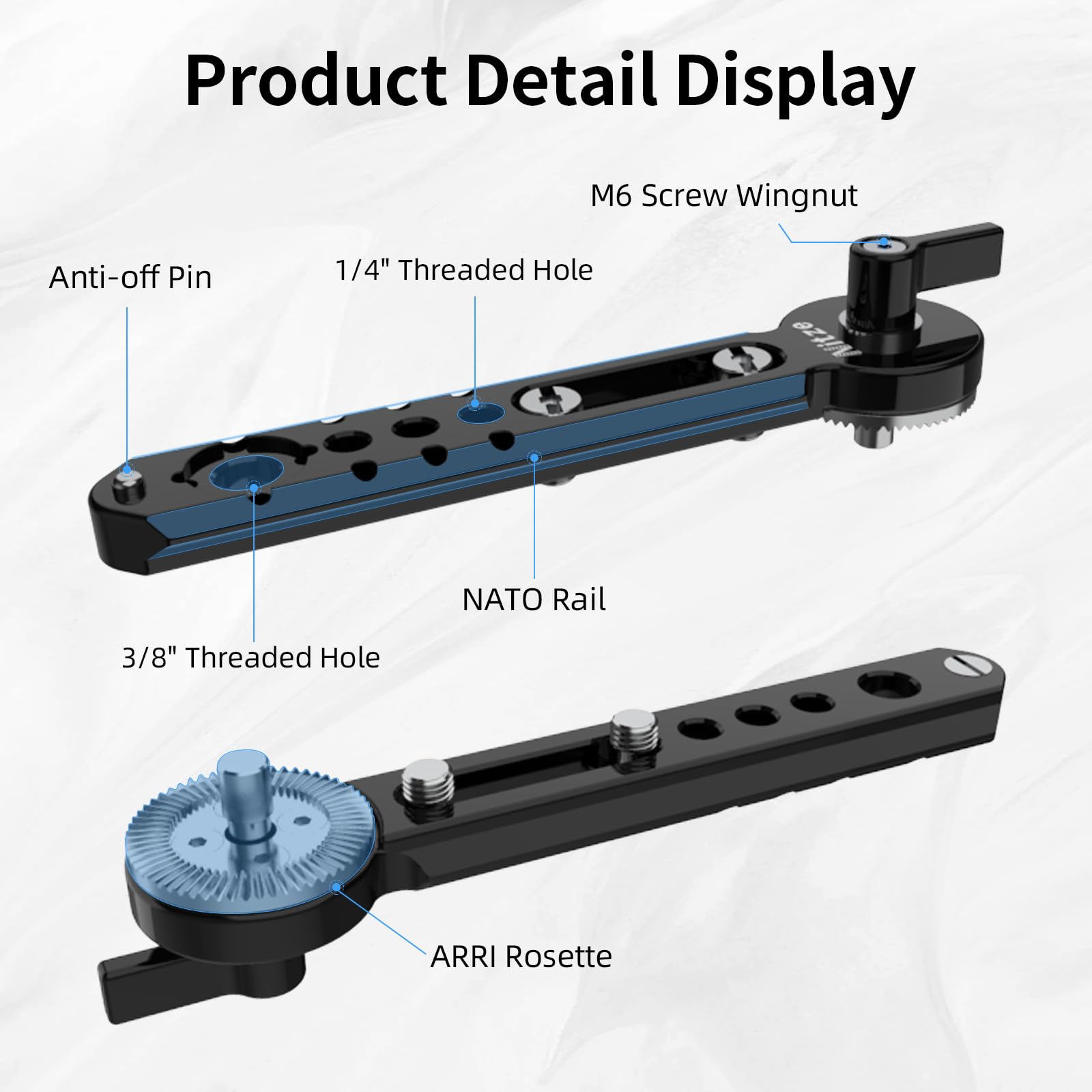 Nitze NATO Rail con ARRI Rosette, Cierre Rápido NATO Riel Aleación Aluminio con Anti-Off Pin y Varios Puntos Montaje, Compatible con Soporte de Monitor, EVF (5"/127) - N49-NR5