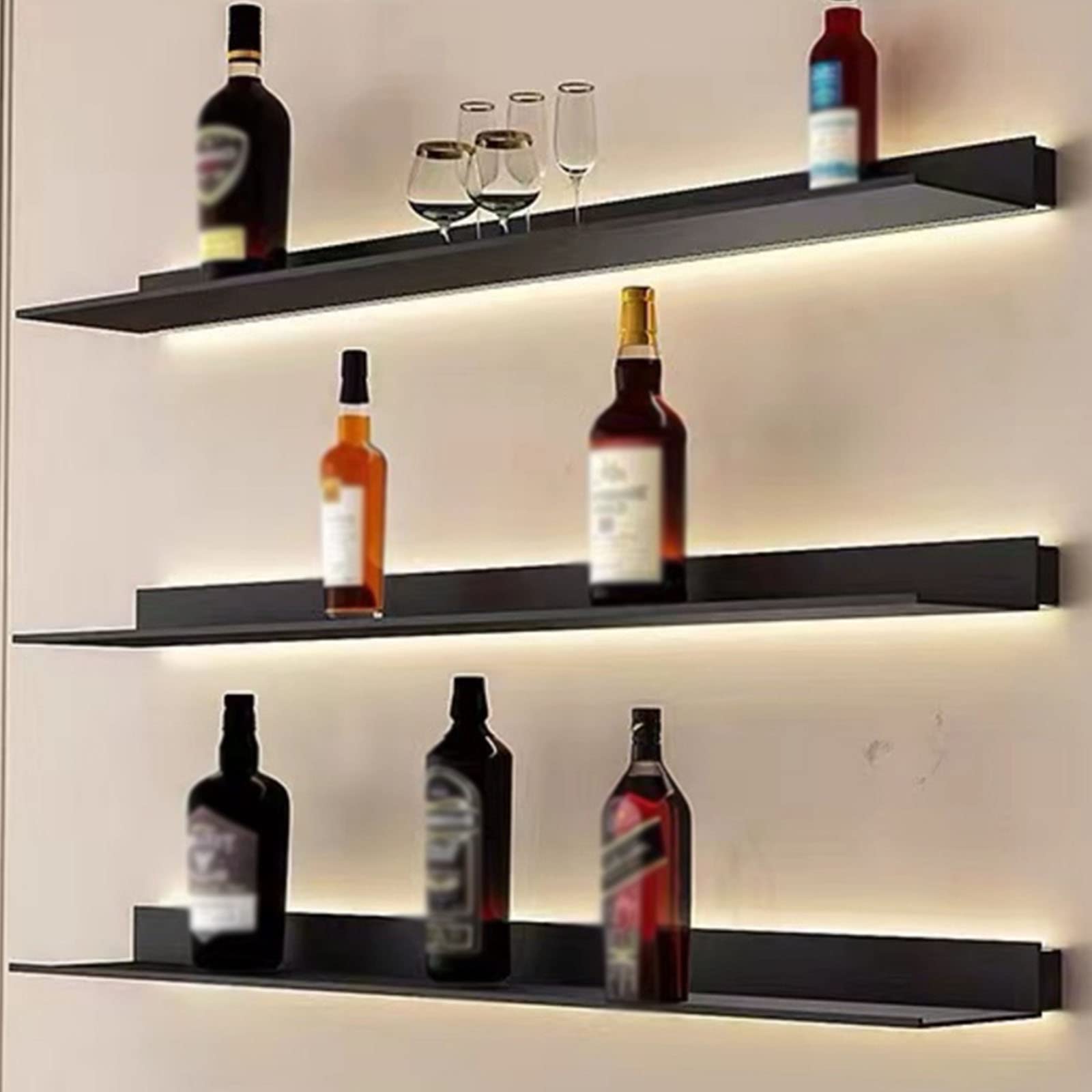Mensole galleggianti da parete con luce calda a LED, in lega di alluminio, per camera da letto e soggiorno, decorazione e conservazione