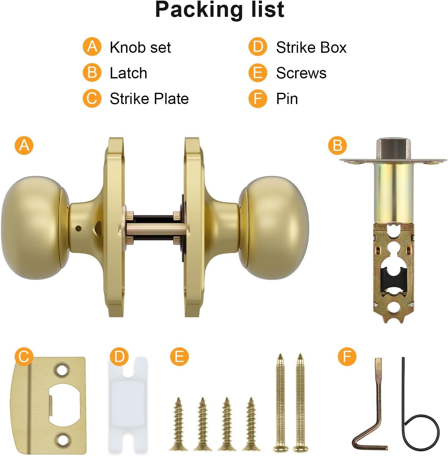 Goldenwarm Brushed Gold Passage Door Knobs, Closet Door Knobs Gold Interior for Closet & Hallway 6 Pack