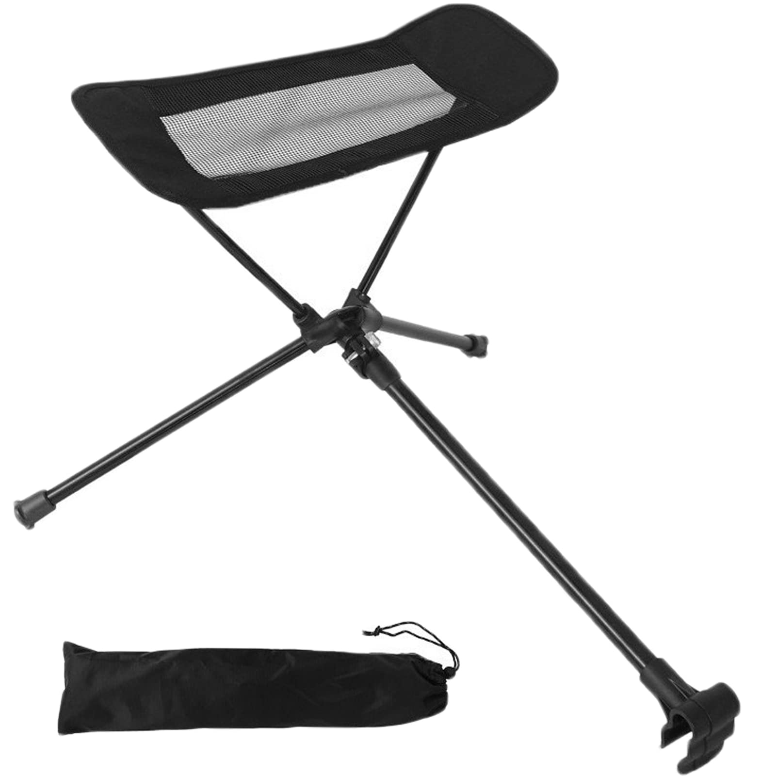 Universal Camping Chair Foot Rest Folding Attachable Retractable Footstool Moon Chair Kit for Hiking Fishing Beach (Black)