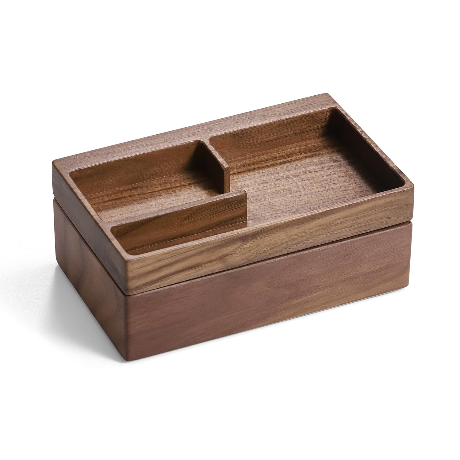 beheart Valet Tray Box, Walnut Wooden Storage Box with Magnetic Rotating, Office Desk Daily Supplies Organizer (Walnut)