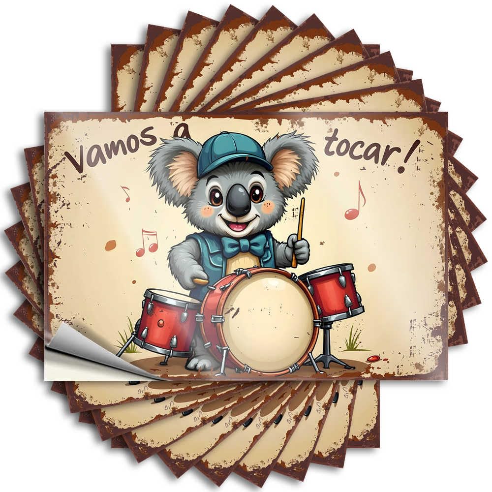 Fzfn Colour Housewarming Bumper Lettering Sticker - Koala Drummer: Let's Play Music! Plastic Durable Sticker Easy Apply For Football Decor(8X12cm)