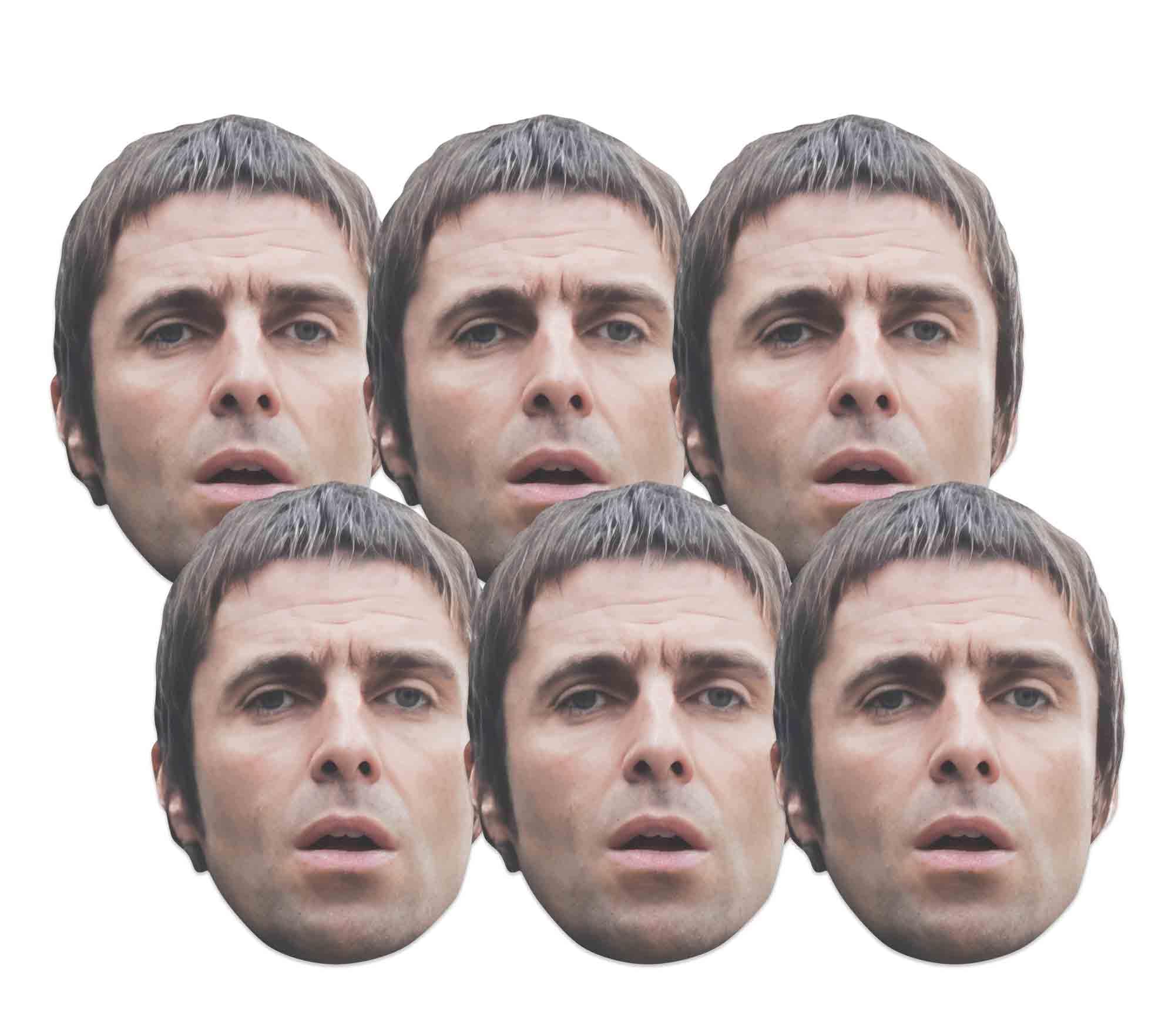 Star Cutouts CMP004 Liam Gallagher Masks Six Pack Cardboard Face Masks With Tabs and Elastic, Liam Masks Six Pack, Lifesize