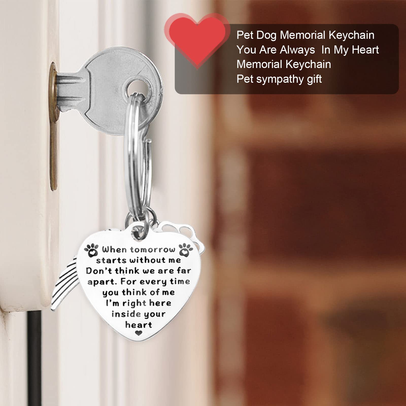 Devenirriche Pet Memorial Gifts Loss of Pet Remembrance Keychain Memorial Dog Keyring Sympathy Gifts with Condolence Card Envelope for Pet Dog Cat Lover Memorial Keyring Angel with Paws - Image 3