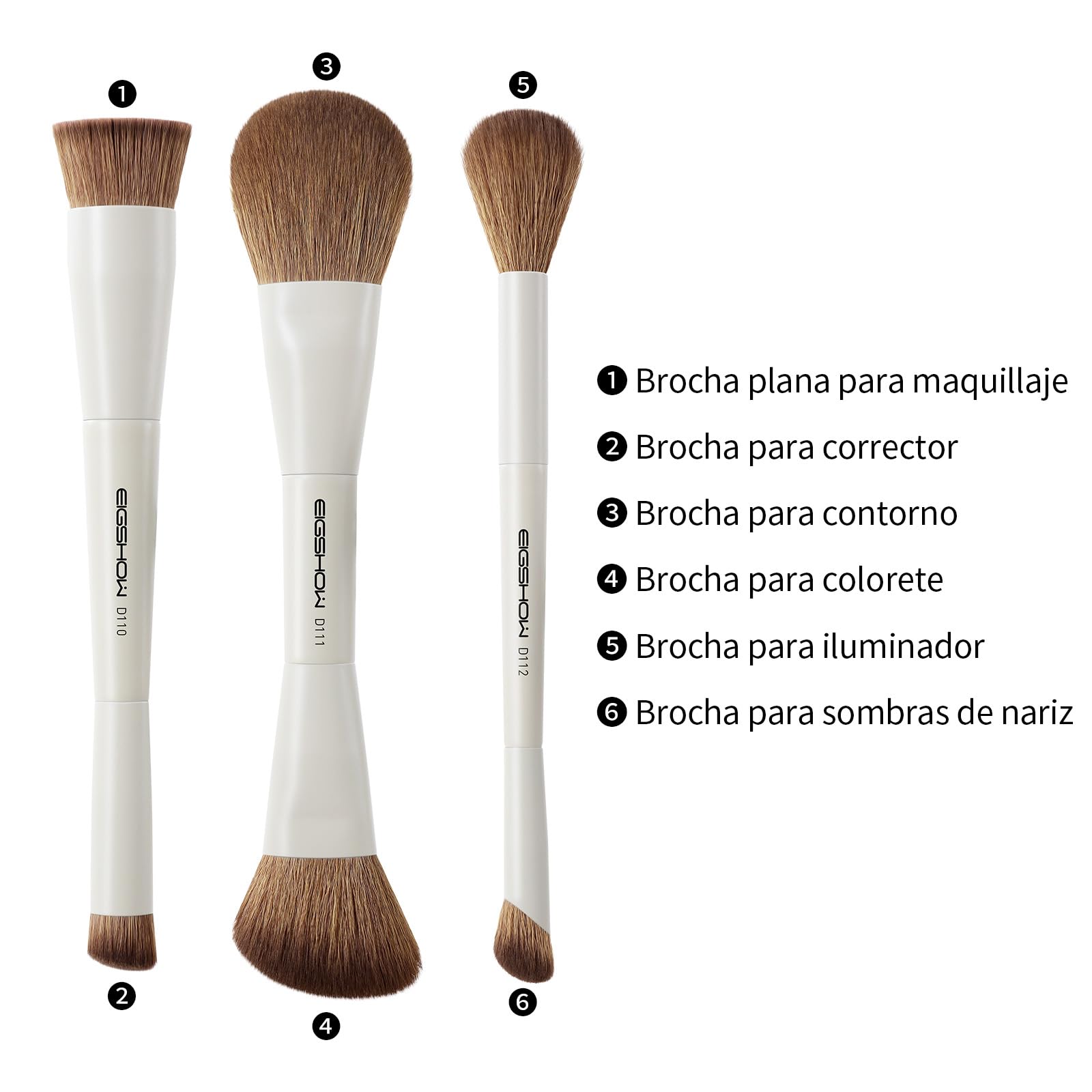 EIGSHOW Juego de pinceles de maquillaje 3 unidades brochas dos extremos fibra sintética suave